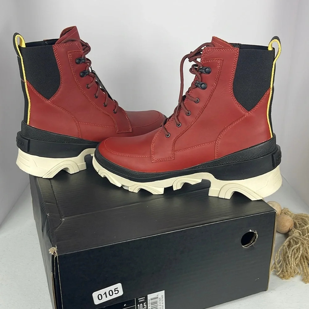 Sorel Boots Womens Brex Lace-Up Red Black Waterproof Bootie Modern Chunky Heel - Picture 11 of 11